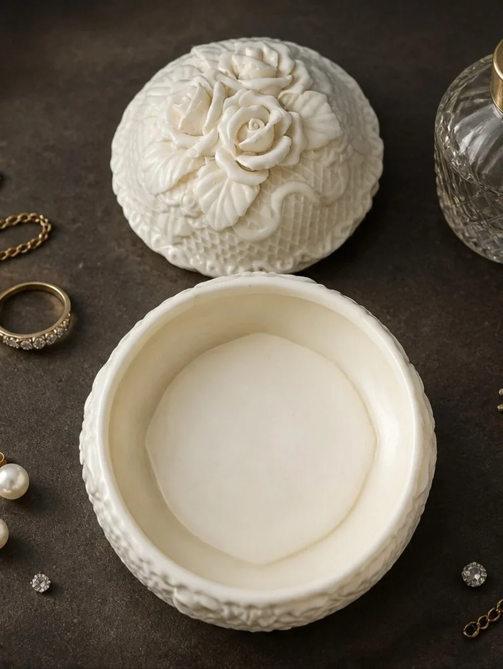vintage ceramic bisque trinket Box 